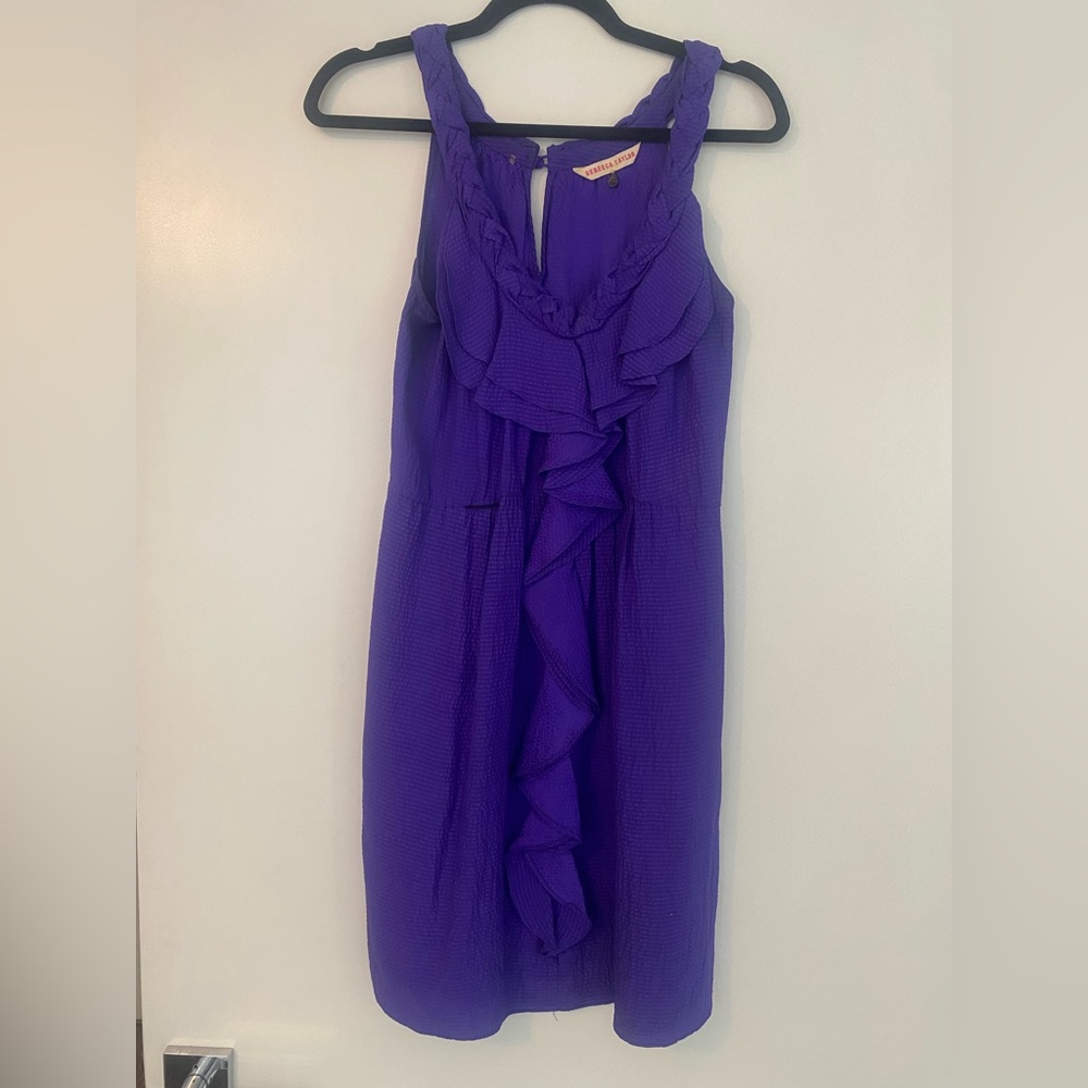 Rebecca Taylor Textured Purple Ruffled Braided Dress Size 2